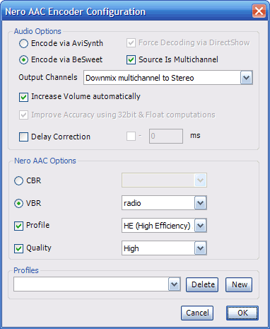 Nero AAC options