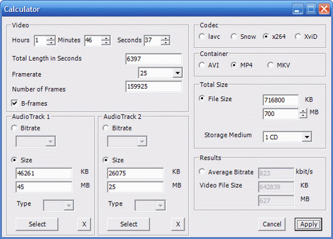 Bitrate Calculator