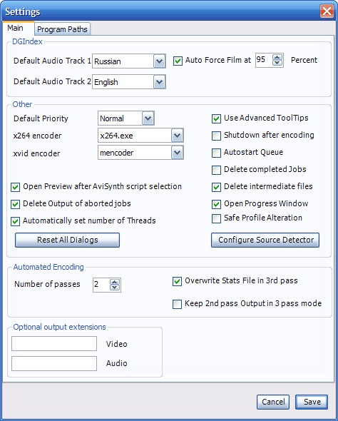 Main Settings